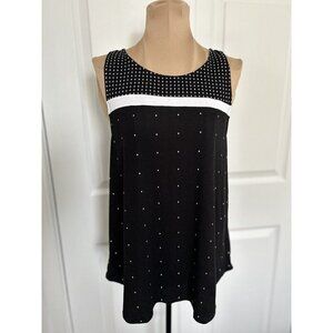 DKNY Black & White Geo Dots Jersey Tank Top Size S